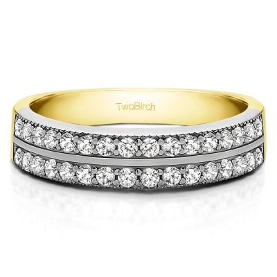 0.48 Carat Double Row Channel Fishtail Set Wedding Band    in Two Tone Gold