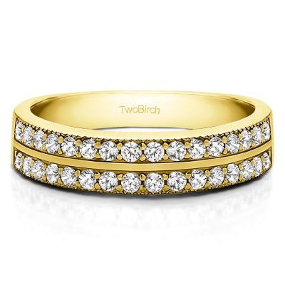 0.48 Carat Double Row Channel Fishtail Set Wedding Band    in Yellow Gold