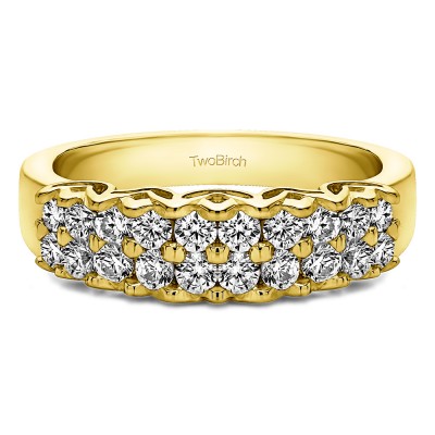 0.68 Carat Double Row Shared Prong Heart Cut Out Wedding Ring  in Yellow Gold