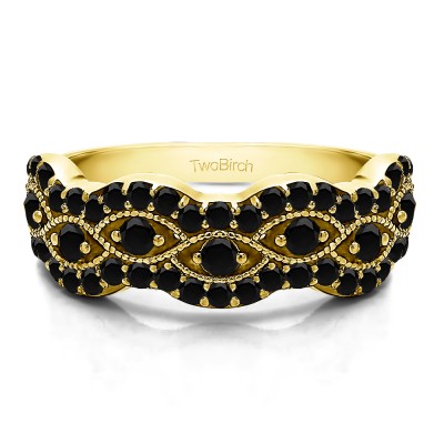 0.88 Carat Black Pave Set Millgrained Infinity Wedding Ring in Yellow Gold