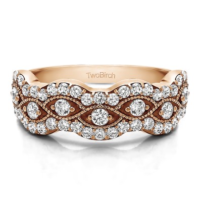 0.88 Carat Pave Set Millgrained Infinity Wedding Ring in Rose Gold