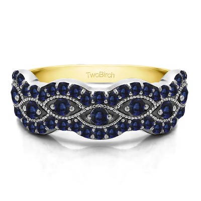 0.88 Carat Sapphire Pave Set Millgrained Infinity Wedding Ring in Two Tone Gold