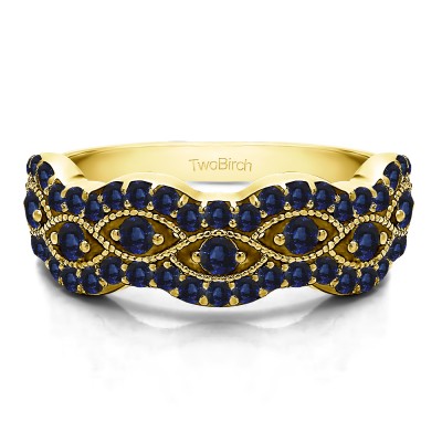 0.88 Carat Sapphire Pave Set Millgrained Infinity Wedding Ring in Yellow Gold