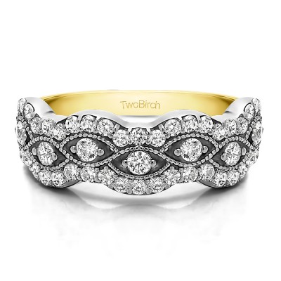 0.88 Carat Pave Set Millgrained Infinity Wedding Ring in Two Tone Gold