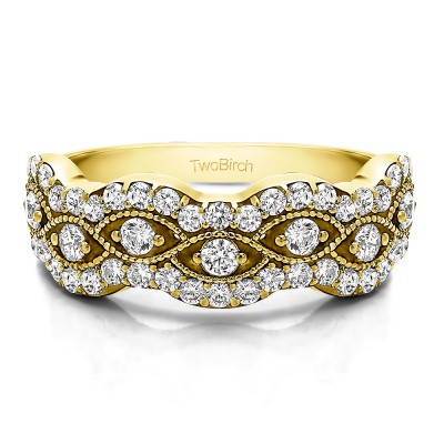 0.88 Carat Pave Set Millgrained Infinity Wedding Ring in Yellow Gold