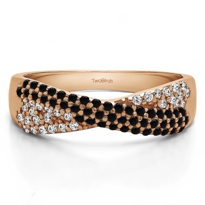 0.54 Carat Black and White Criss Cross Pave Set Anniversary Band in Rose Gold