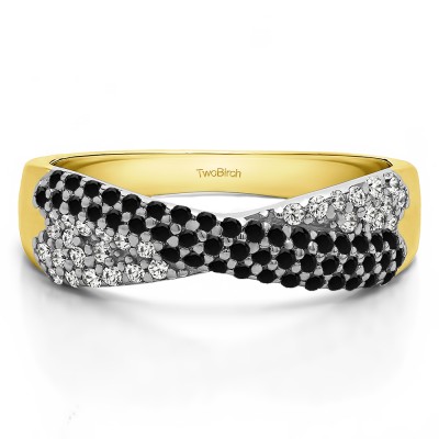 0.54 Carat Black and White Criss Cross Pave Set Anniversary Band in Two Tone Gold