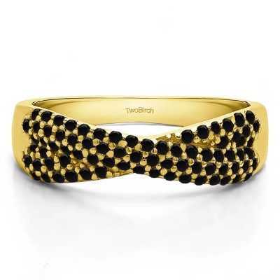 0.54 Carat Black Criss Cross Pave Set Anniversary Band in Yellow Gold