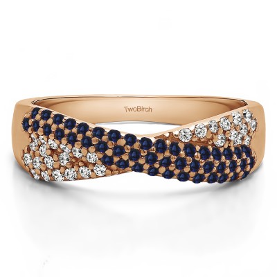 0.54 Carat Sapphire and Diamond Criss Cross Pave Set Anniversary Band in Rose Gold