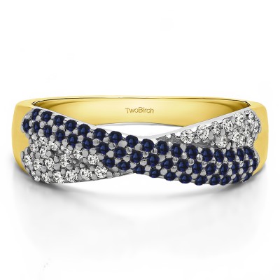 0.54 Carat Sapphire and Diamond Criss Cross Pave Set Anniversary Band in Two Tone Gold
