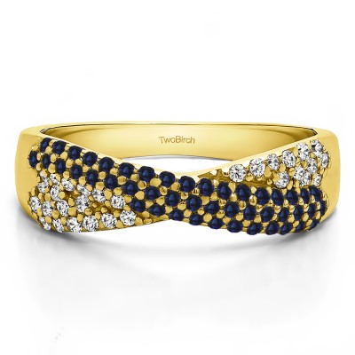 0.54 Carat Sapphire and Diamond Criss Cross Pave Set Anniversary Band in Yellow Gold