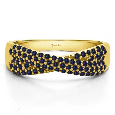 0.54 Carat Sapphire Criss Cross Pave Set Anniversary Band in Yellow Gold