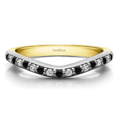 0.25 Ct. Black and White Nineteen Round Stone Double Shared Prong Contour Ring in Two Tone Gold
