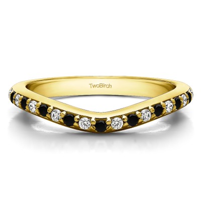 0.25 Ct. Black and White Nineteen Round Stone Double Shared Prong Contour Ring in Yellow Gold
