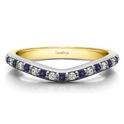 0.25 Ct. Sapphire and Diamond Nineteen Round Stone Double Shared Prong Contour Ring in Two Tone Gold