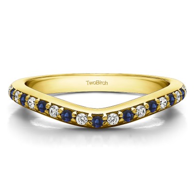 0.25 Ct. Sapphire and Diamond Nineteen Round Stone Double Shared Prong Contour Ring in Yellow Gold