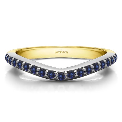 0.25 Ct. Sapphire Nineteen Round Stone Double Shared Prong Contour Ring in Two Tone Gold