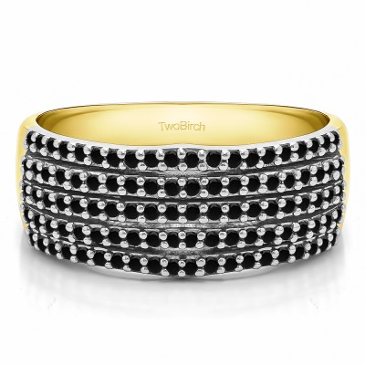 0.5 Carat Black Multi Row Shared Prong Wedding Ring in Two Tone Gold