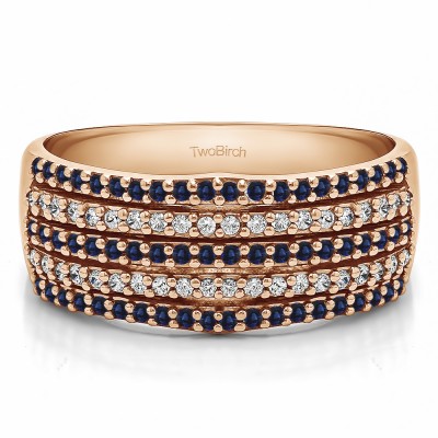 0.5 Carat Sapphire and Diamond Multi Row Shared Prong Wedding Ring in Rose Gold