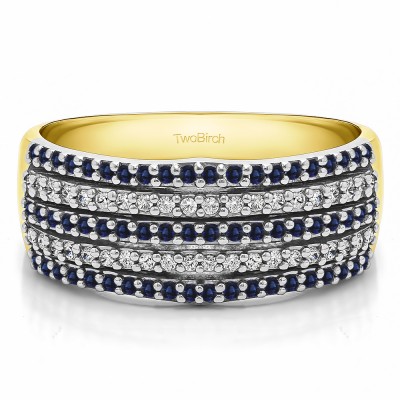 0.5 Carat Sapphire and Diamond Multi Row Shared Prong Wedding Ring in Two Tone Gold