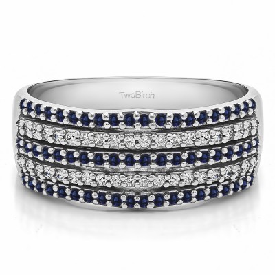 0.5 Carat Sapphire and Diamond Multi Row Shared Prong Wedding Ring