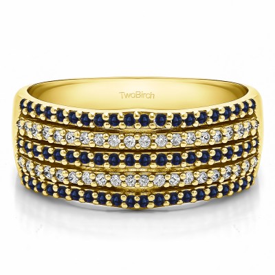 0.5 Carat Sapphire and Diamond Multi Row Shared Prong Wedding Ring in Yellow Gold