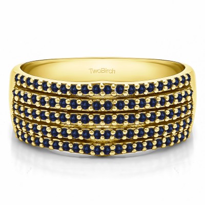 0.5 Carat Sapphire Multi Row Shared Prong Wedding Ring in Yellow Gold