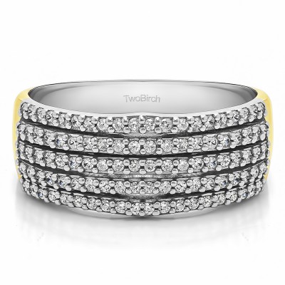 0.5 Carat Multi Row Shared Prong Wedding Ring in Two Tone Gold