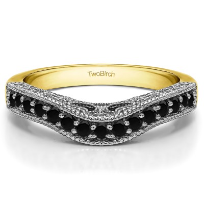 0.3 Ct. Black Vintage Millgrained and Filigree Contour Wedding Ring in Two Tone Gold