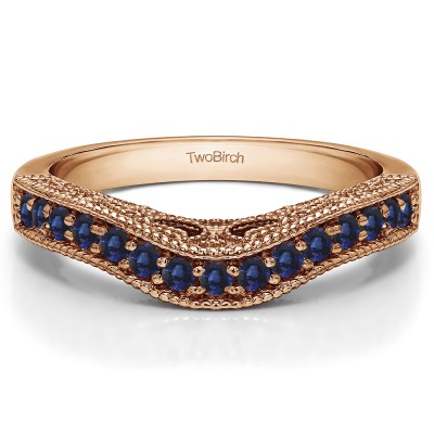 0.3 Ct. Sapphire Vintage Millgrained and Filigree Contour Wedding Ring in Rose Gold