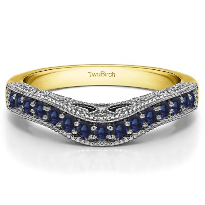 0.3 Ct. Sapphire Vintage Millgrained and Filigree Contour Wedding Ring in Two Tone Gold