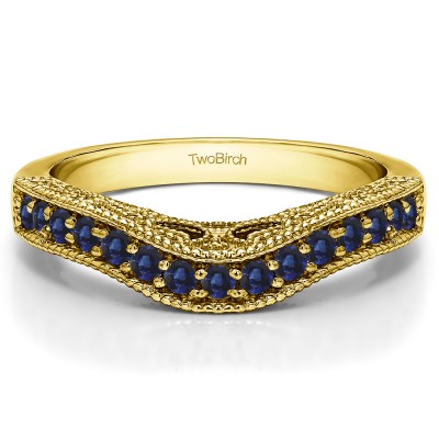0.3 Ct. Sapphire Vintage Millgrained and Filigree Contour Wedding Ring in Yellow Gold