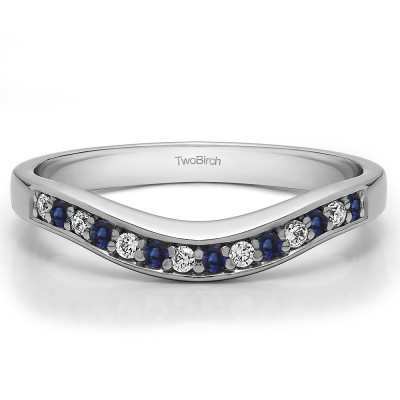 0.18 Ct. Sapphire and Diamond Fourteen Stone Prong In Channel Curved Ring