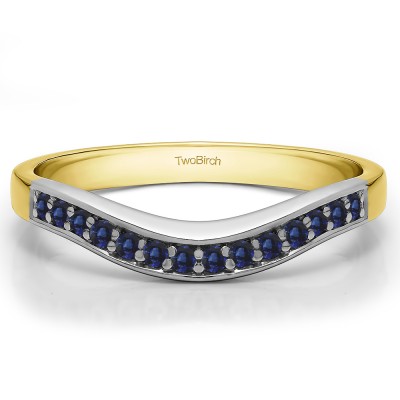 0.18 Ct. Sapphire Fourteen Stone Prong In Channel Curved Ring in Two Tone Gold