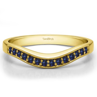 0.18 Ct. Sapphire Fourteen Stone Prong In Channel Curved Ring in Yellow Gold
