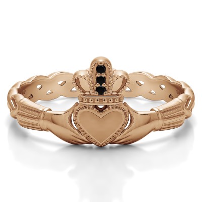 0.02 Carat Black Celtic Claddagh Wedding Ring   in Rose Gold