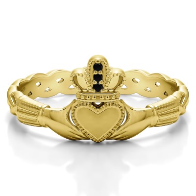 0.02 Carat Black Celtic Claddagh Wedding Ring   in Yellow Gold
