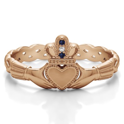 0.02 Carat Sapphire and Diamond Celtic Claddagh Wedding Ring   in Rose Gold