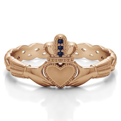0.02 Carat Sapphire Celtic Claddagh Wedding Ring   in Rose Gold