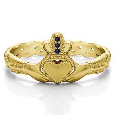 0.02 Carat Sapphire Celtic Claddagh Wedding Ring   in Yellow Gold