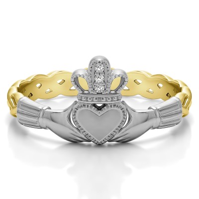 0.02 Carat Celtic Claddagh Wedding Ring   in Two Tone Gold
