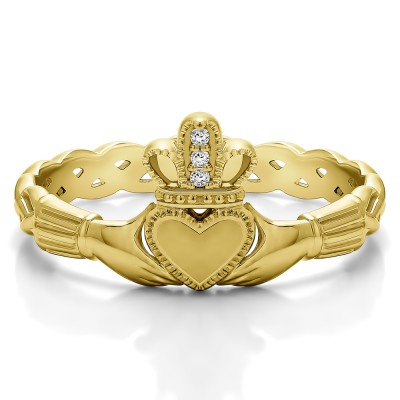 0.02 Carat Celtic Claddagh Wedding Ring   in Yellow Gold