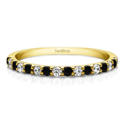 0.48 Carat Black and White Double Shared Prong Wedding Band  in Yellow Gold