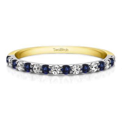 0.48 Carat Sapphire and Diamond Double Shared Prong Wedding Band  in Two Tone Gold