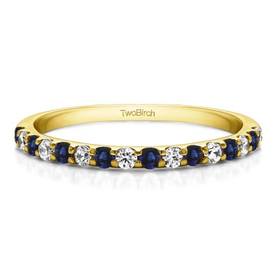 0.48 Carat Sapphire and Diamond Double Shared Prong Wedding Band  in Yellow Gold