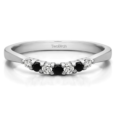 0.18 Ct. Black and White Seven Stone Shared Prong Pinched Shank Curved Ring