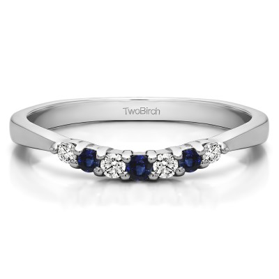 0.18 Ct. Sapphire and Diamond Seven Stone Shared Prong Pinched Shank Curved Ring