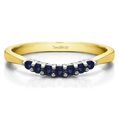 0.18 Ct. Sapphire Seven Stone Shared Prong Pinched Shank Curved Ring in Two Tone Gold