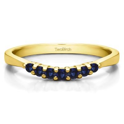 0.18 Ct. Sapphire Seven Stone Shared Prong Pinched Shank Curved Ring in Yellow Gold