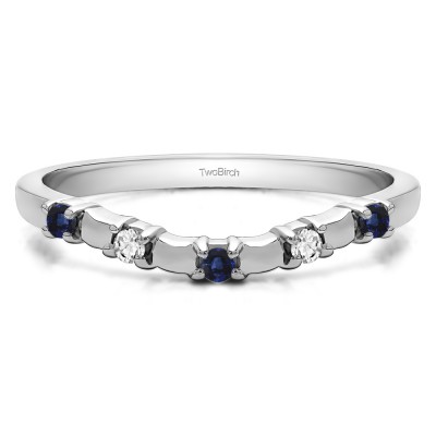 0.1 Ct. Sapphire and Diamond Five Stone Wide Bar Set Curved Contour Ring